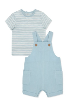 Little Me LCN14592 Clothes for Baby Boys' Blue Short Sleeve Shortall Sets, Baby Blue