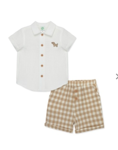 Little Me LCJ14589 Clothes for Baby Boys' Puppy Short Sets, Tan