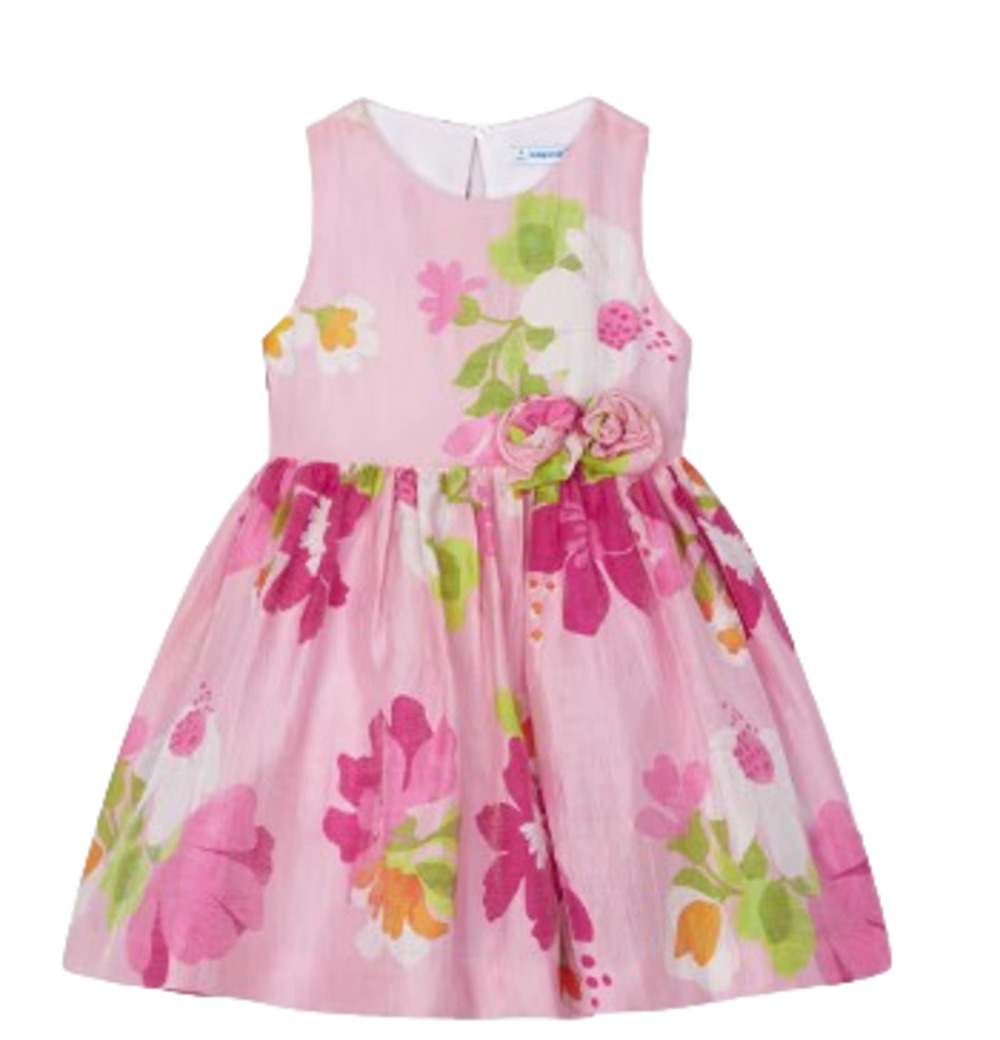 MAYORAL 3911 GIRLS FLORAL LINEN DRESS WITH OPEN BACK
