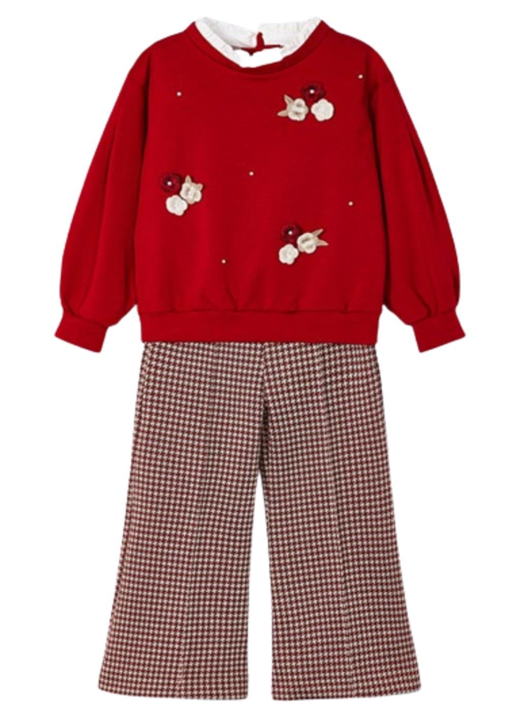 MAYORAL 4507 GIRLS RED HOUNDSTOOTH JACQUARD PANT