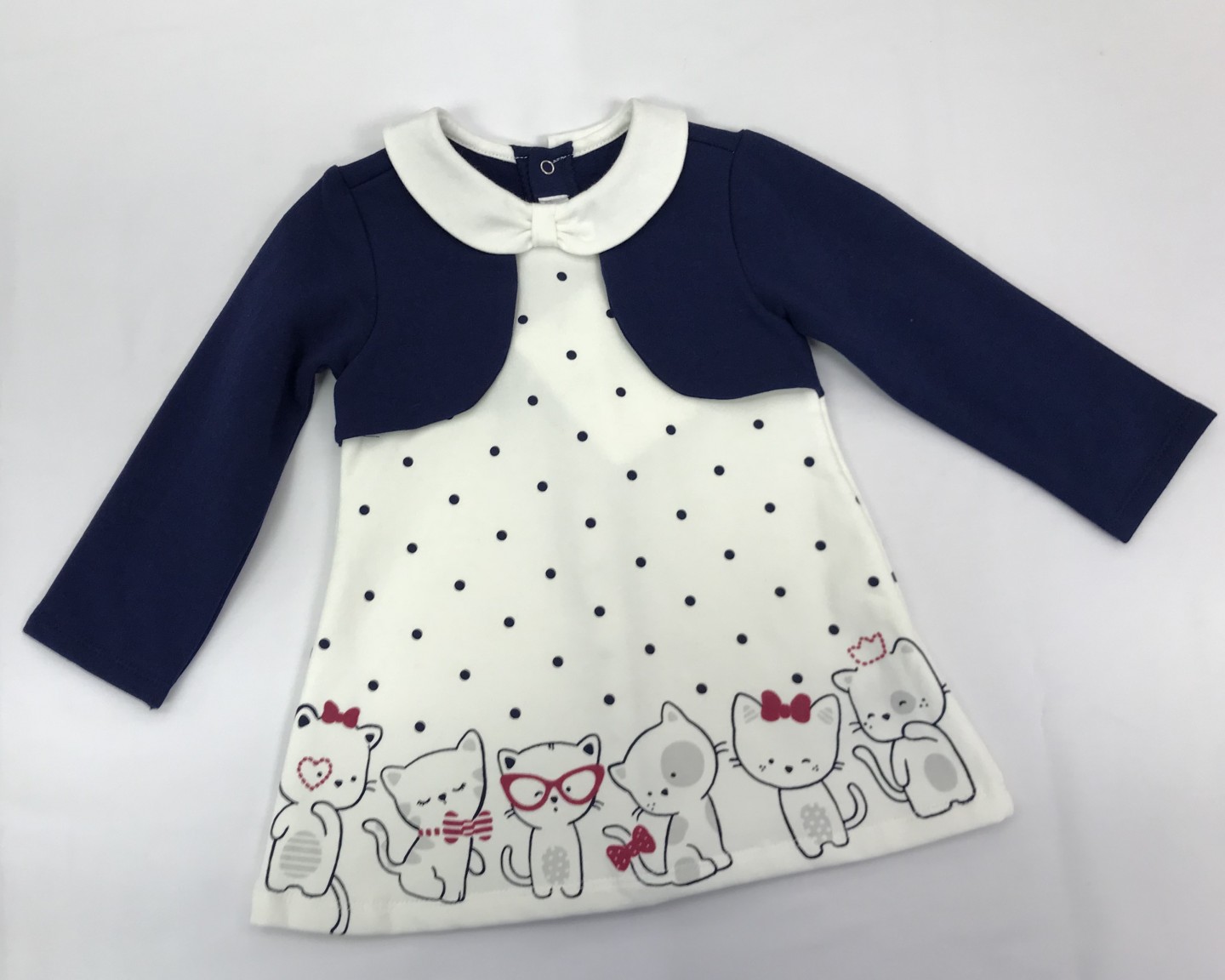 MAYORAL 2818 BLUE AND WHITE POLKA DOT KITTY DRESS WITH JACKET