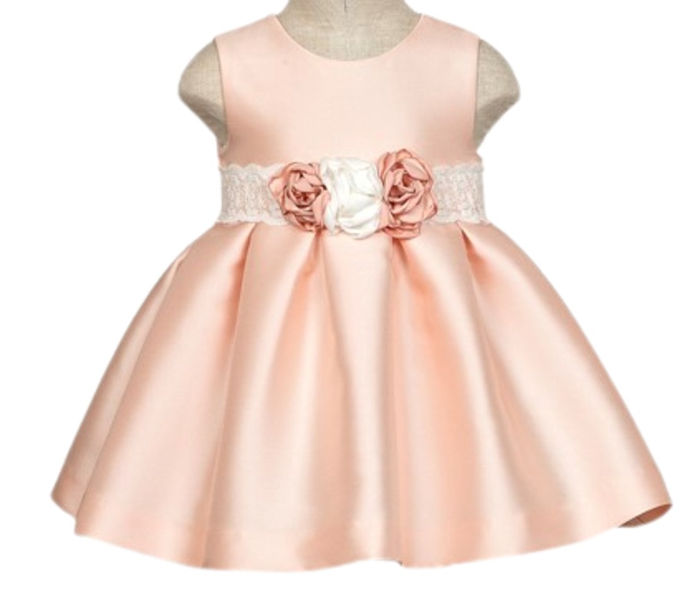 ABEL & LULA 5014 BABY GIRLS PINK MIKADO DRESS WITH FLORAL AND LACE SASH
