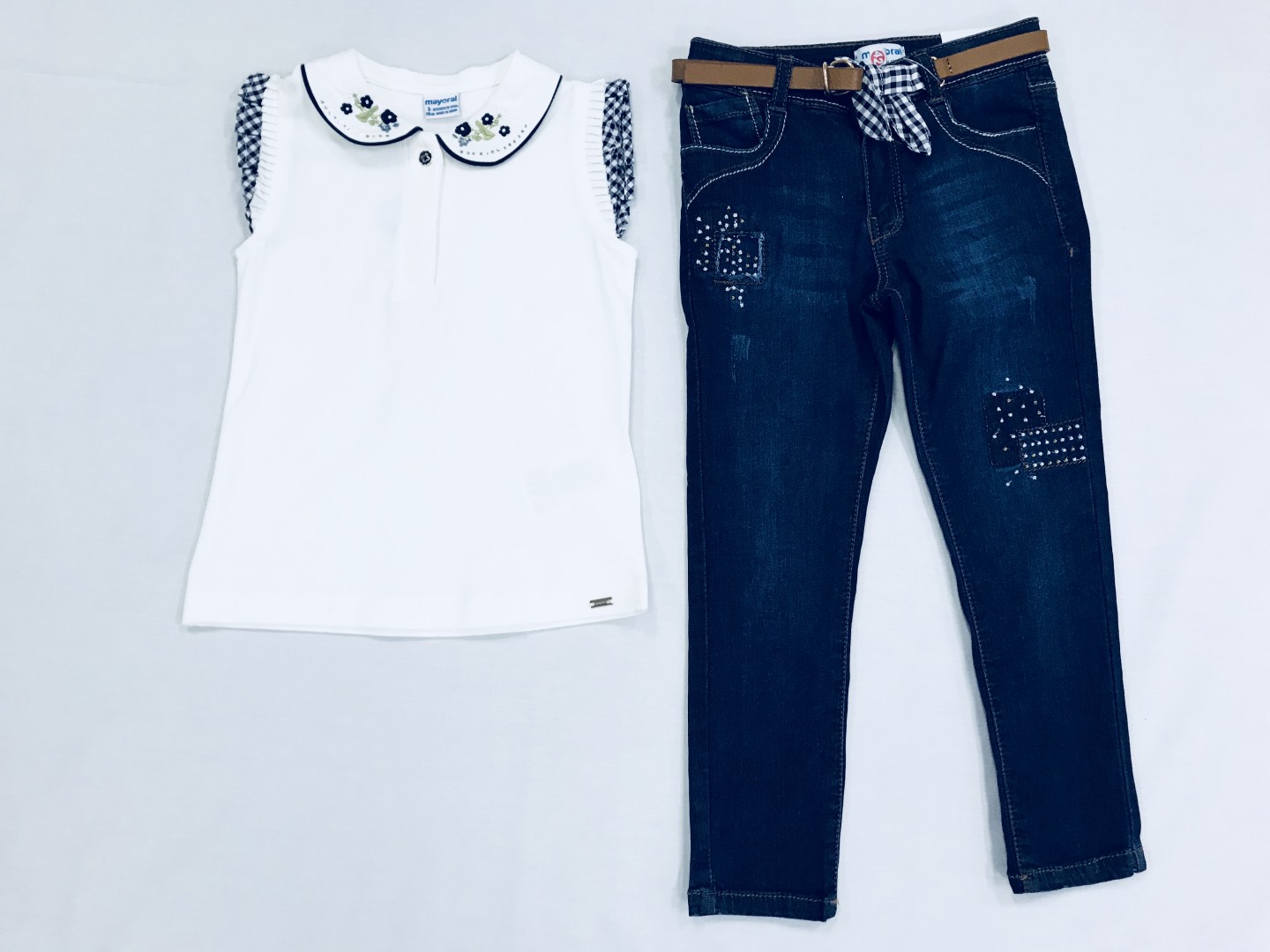 3102 WHITE BLOUSE WITH JEAN PANTS SIZES 2-8