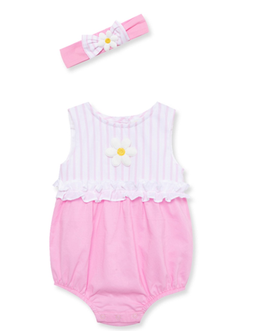 LITTLE ME LCD13110N BABY GIRLS DAISY STRIPE BUBBLE ROMPER WITH MATCHING HEADBAND 