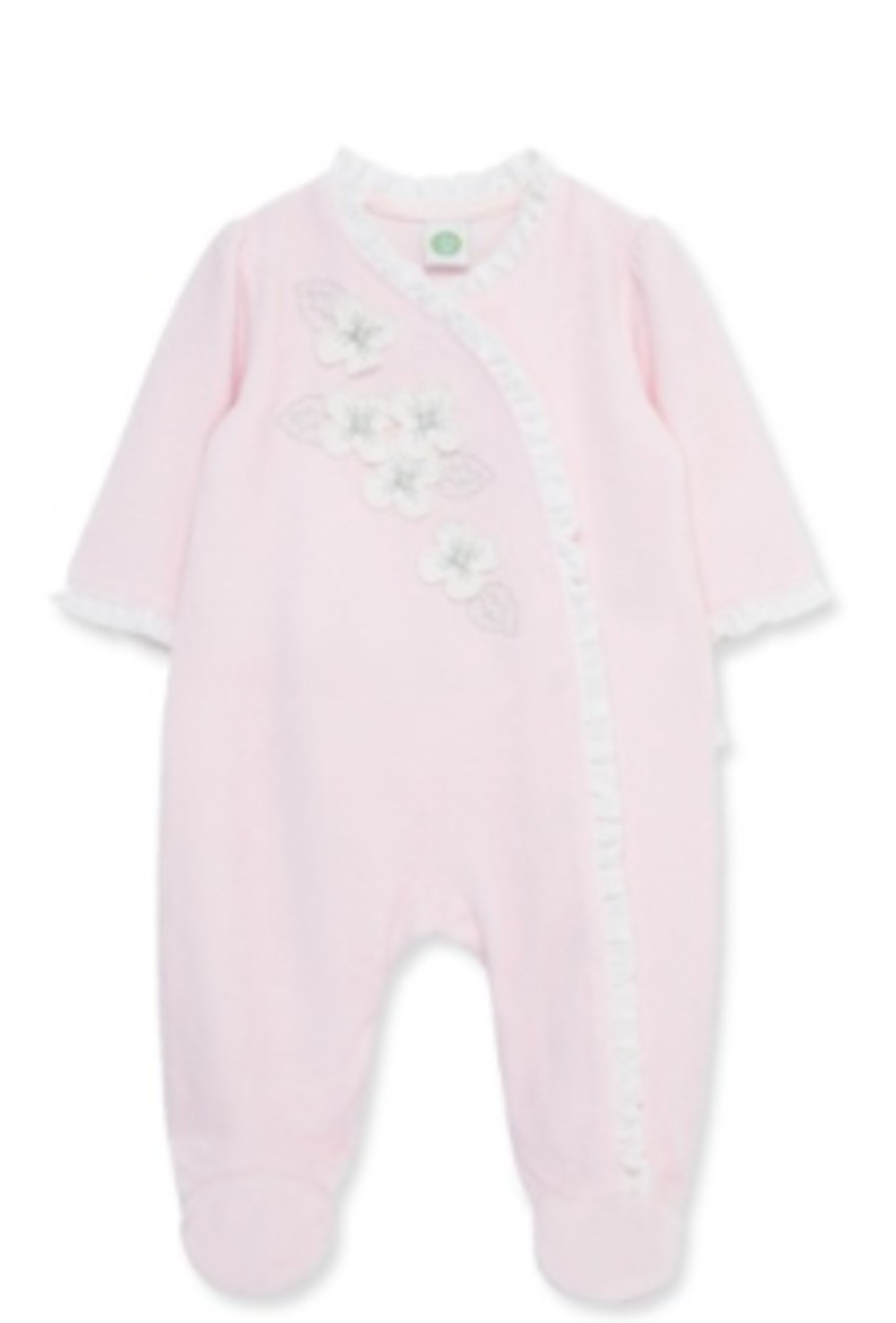 LITTLE ME LCQ13777N BABY GIRLS PINK VELOUR FOOTIE WITH FLORAL APPLIQUES
