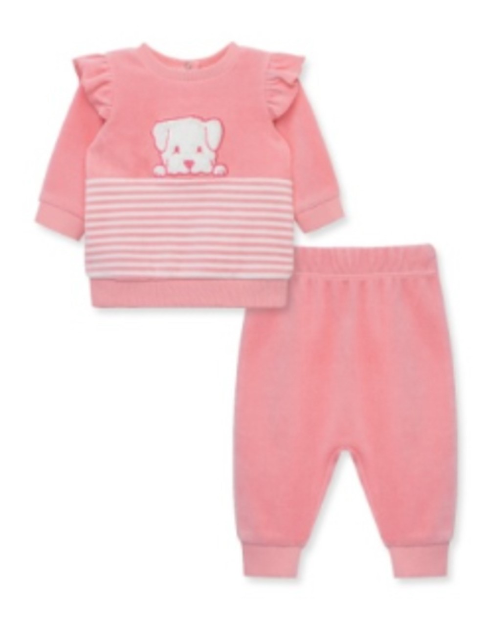 LITTLE ME LCH13789 BABY GIRLS PINK VELOUR PUPPY PANT SET