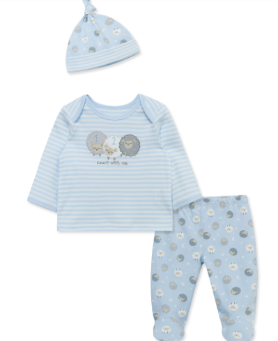 LITTLE ME LCB14793 BABY BOYS BLUE 2 PIECE SHEEP OUTFIT WITH MATCHING HAT 