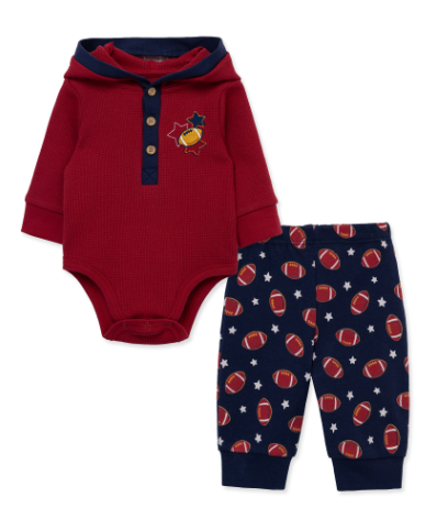 Little Me LC814761 Baby Boys' Football Hooded Bodysuit and pant set.