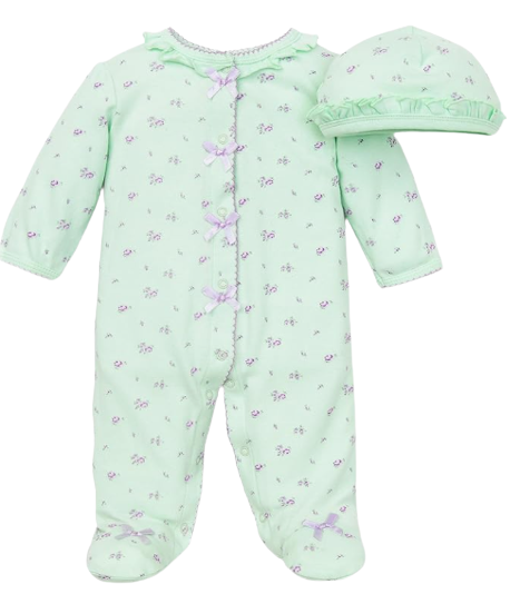 Little Me LBQ00797 Petite Rose Footie and Hat - Light Green