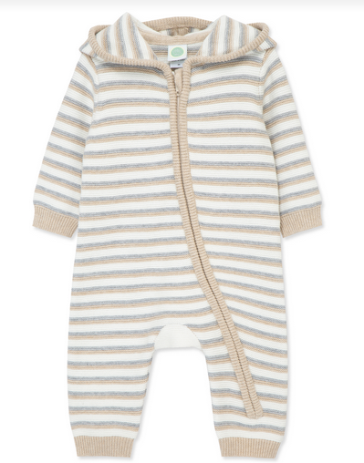 LITTLE ME LCE15269 BABY BOYS NEUTRAL COLORED SWEATER ROMPER WITH HO0DIE 