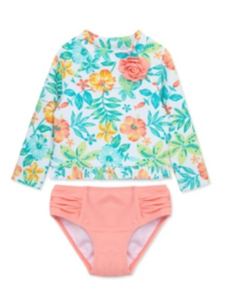 Little Me LWK13991 Clothes for Baby Girls' Tropical 2-Piece Long Sleeve Rash Guard, Multicolored