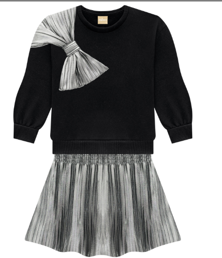 MILON GIRLS 2 PIECE BLACK AND SILVER LAME SKORT AND TOP WITH BOW ACCENT ON TOP 