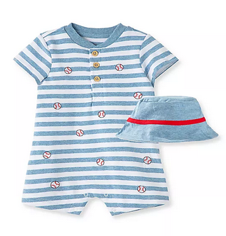 LITTLE ME BABY BOYS BASEBALL ROMPER WITH MATCHING HAT