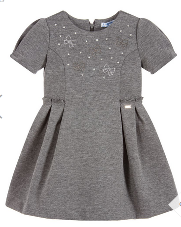 MAYORAL 4954 GRAY JERSEY DRESS WITH BOWS