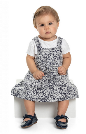 QUIMBY GIRLS 2 PIECE NAVY AND WHITE PRINTED DRESS