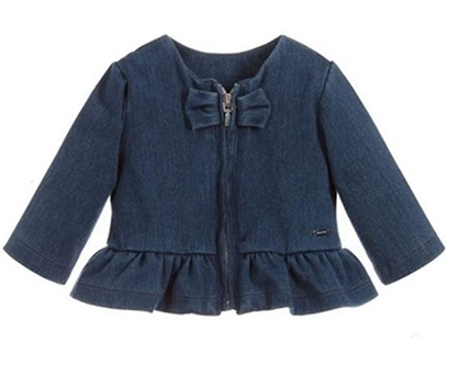 MAYORAL 4102 BABY GIRLS BLUE JACKET WITH BOW AND RUFFLE AT WAIST