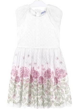 MAYORAL 6969 GIRLS PINK AND WHITE DRESS WITH TULLE OVERLAY