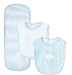 L457 BLUE WELCOME TO THE WORLD BIB AND BURP SET