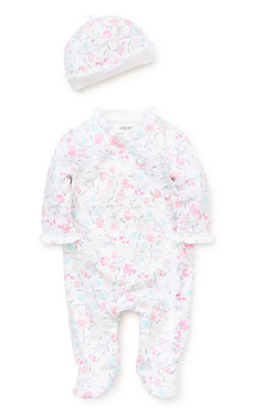 LITTLE ME LBQ08342 BABY GIRLS WATERCOLOR FOOTED ONE PIECE WITH MATCHING HAT