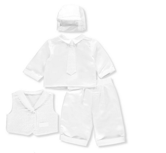 PRECIOUS ANGELS BOY LONG PANTS CHRISTENING SUIT WITH BROCADE VEST AND TIE WITH HAT