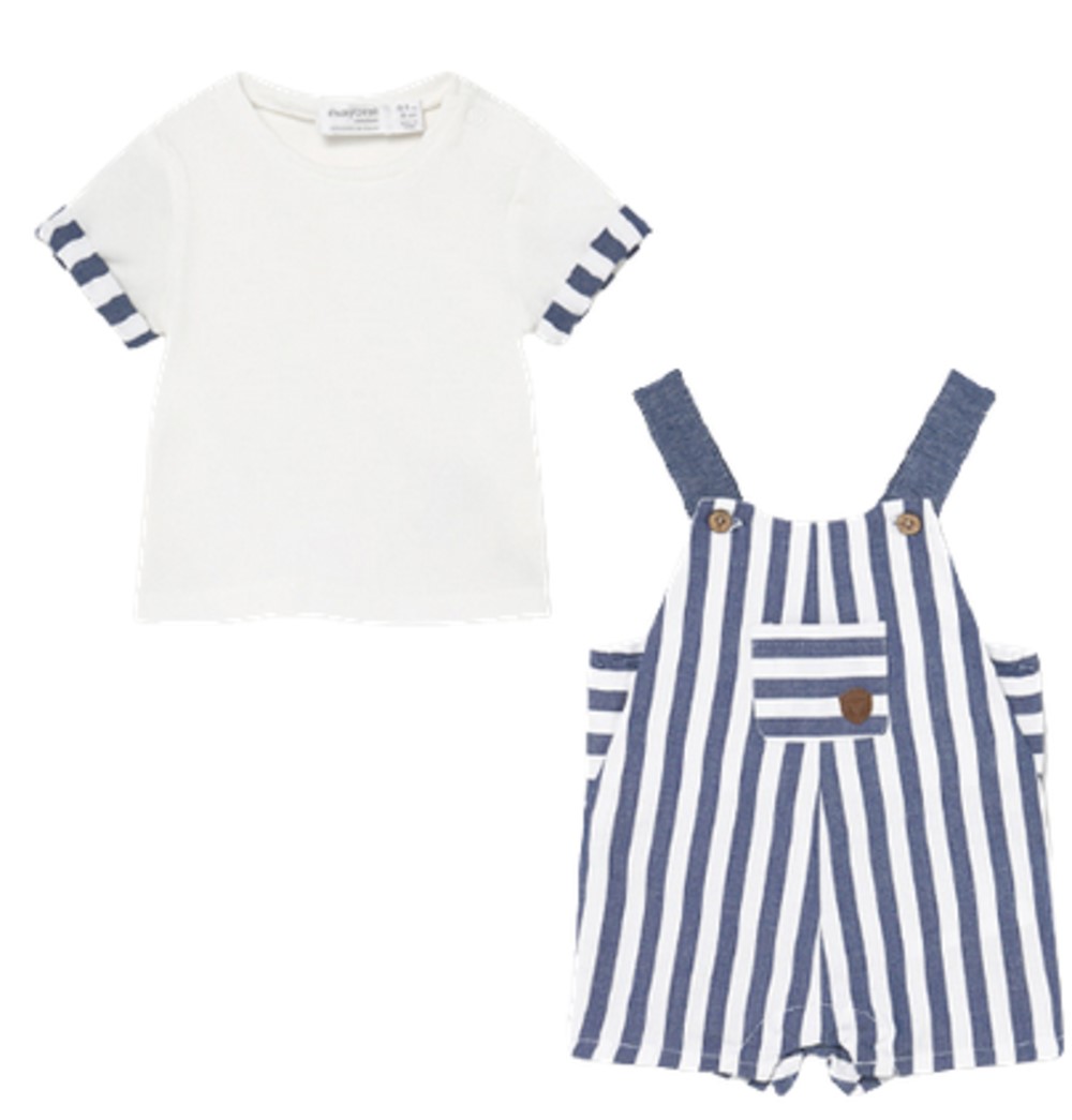 MAYORAL BABY BOYS STRIPED SHORT OVERALL AND T-SHIRT SET
