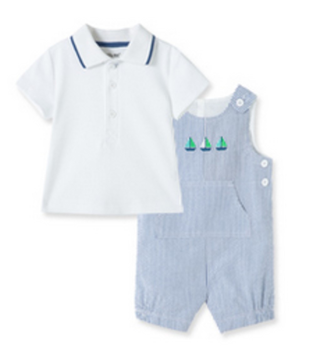LITTLE ME BABY BOYS SHORT OVERALLS WITH 3 SAILBOATS