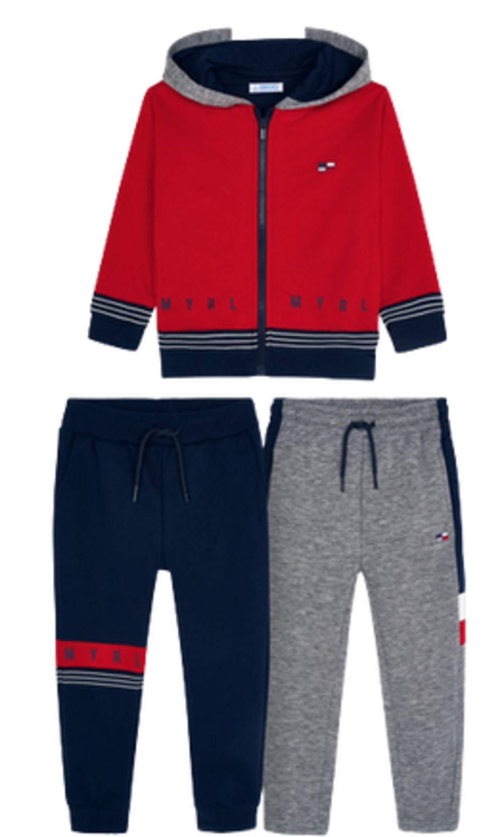 MAYORAL 4832 BOYS RED, WHITE, BLUE AND GRAY 3 PIECE FLEECE TRACK SUIT