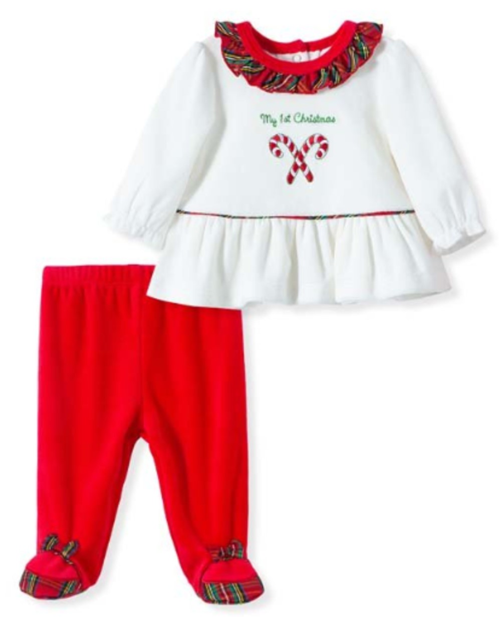 LITTLE ME BABY GIRLS MY FIRST CHRISTMAS CANDY CANE FOOTIE PANTS SET