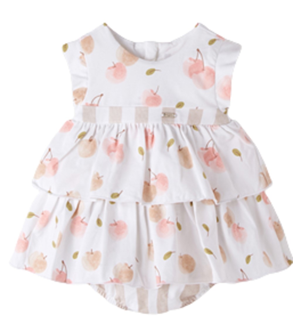 MAYORAL 1848 BABY GIRLS DRESS WITH DIAPER COVER AND FRUIT ACCENTS
