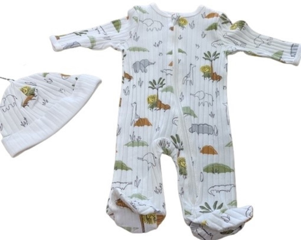 LITTLE ME L141 BABY BOYS 2 PIECE SAFARI FOOTIE WITH MATCHING HAT