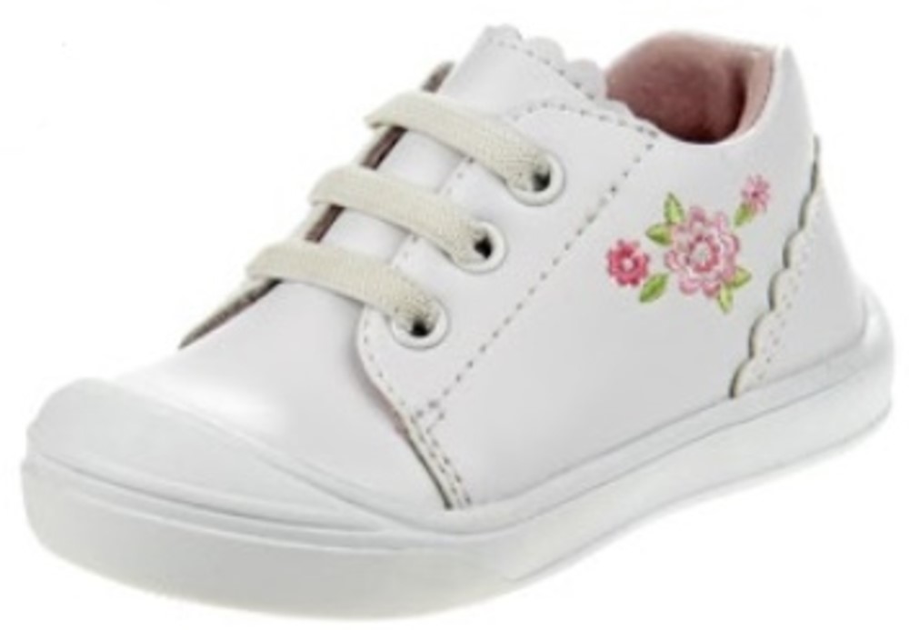 SMART STEP TODDLER GIRLS WHITE SNEAKER WITH PINK FLORAL ACCENTS