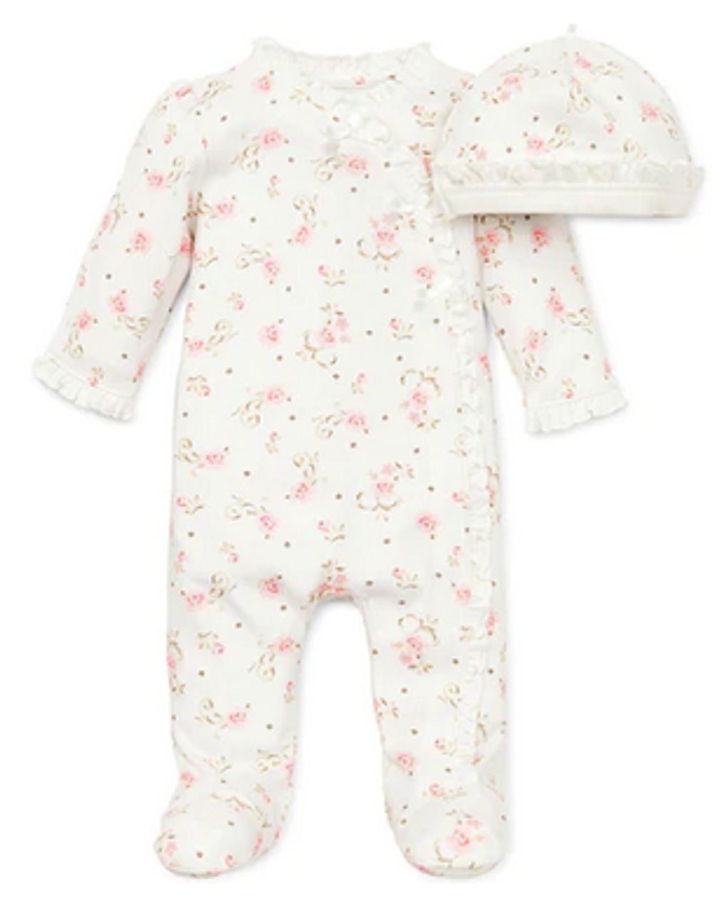 LITTLE ME L677 BABY GIRLS VINTAGE ROSE SLEEPER WITH MATCHING HAT
