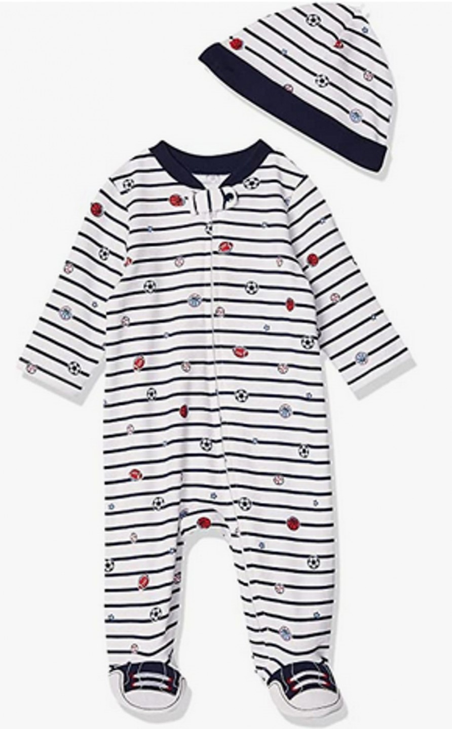 LITTLE ME L569 BABY BOYS TWO PIECE SLEEPER AND CAP SET SPORT STAR