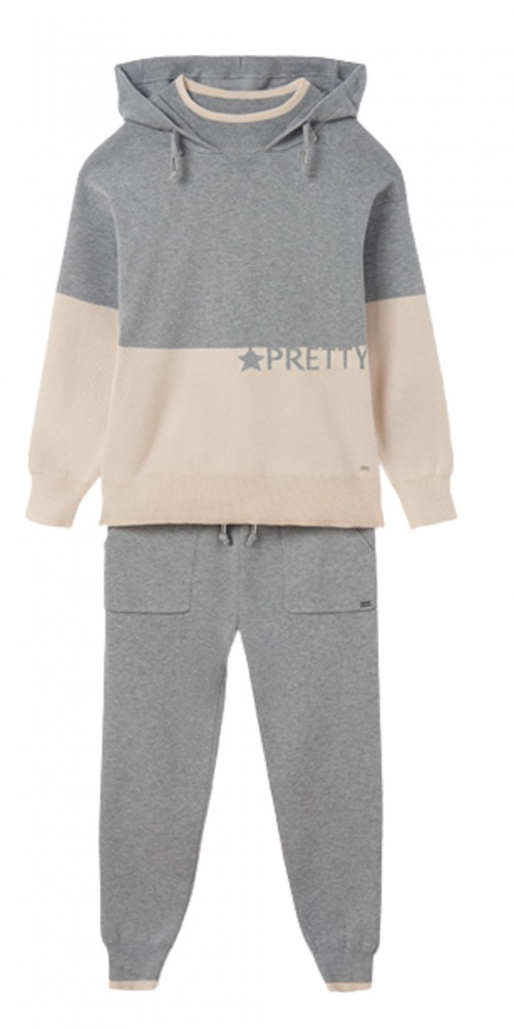 MAYORAL 7829 GIRLS GRAY AND BEIGE KNIT HOODED TRACKSUIT