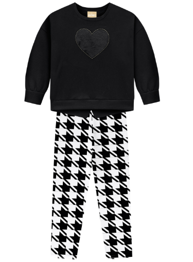 MILON GIRLS BLACK AND WHITE LEGGING SET WITH HEART APPLIQUE ON TOP