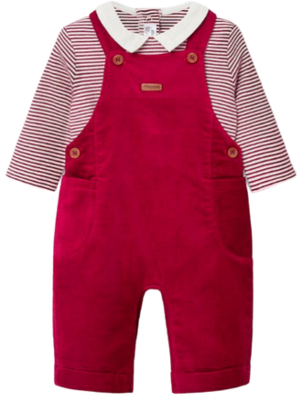 MAYORAL BABY BOYS' RED AND WHITE MICRO-CORDUROY OVERALL PANTS SET 