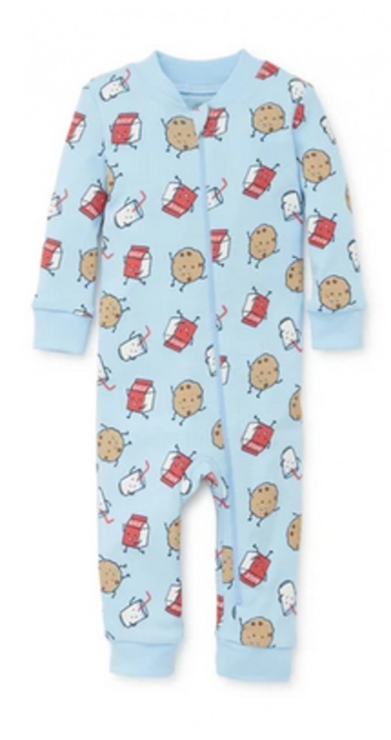 LITTLE ME MILK AND COOKIES ONE PIECE PAJAMA SLEEPER NOT FLAME RESISTANT