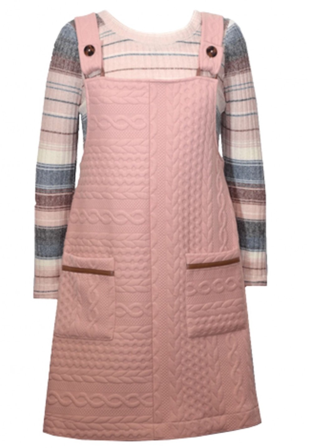 Bonnie Jean W4-10418-JL Girls Stripe Top Pink Quilted Jumper Dress Set